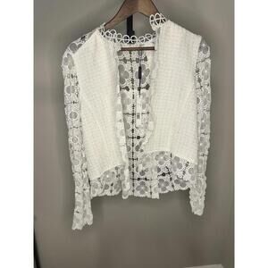 Elie Tahari White Lace Floral Jacket Open Long Sleeve Size 2